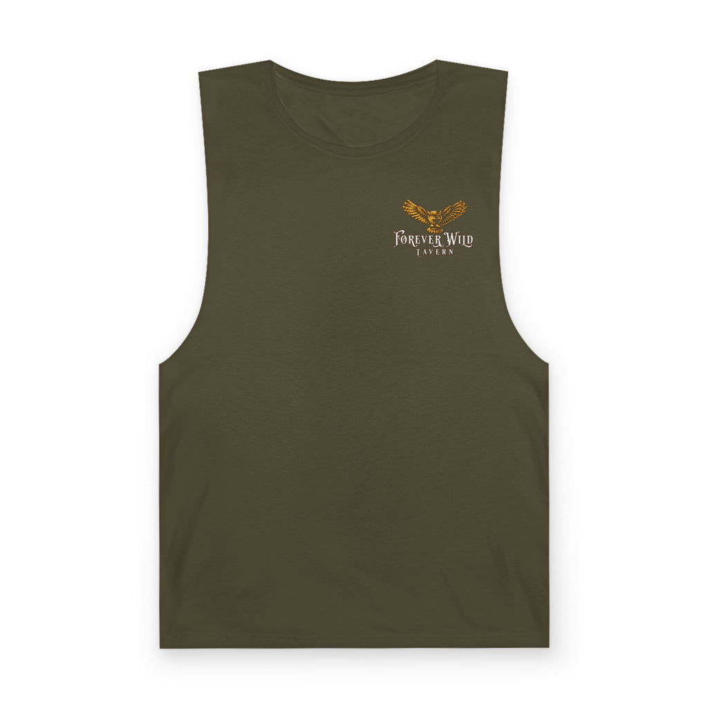 Forever Wild Tavern Tank Top "Most Desolate Logo" — Vintage Owl Chest & Back Design