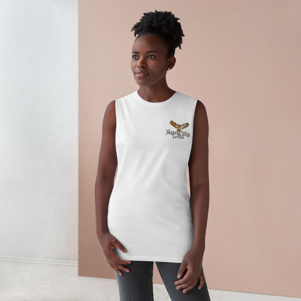 Forever Wild Tavern Tank Top "Most Desolate Logo" — Vintage Owl Chest & Back Design