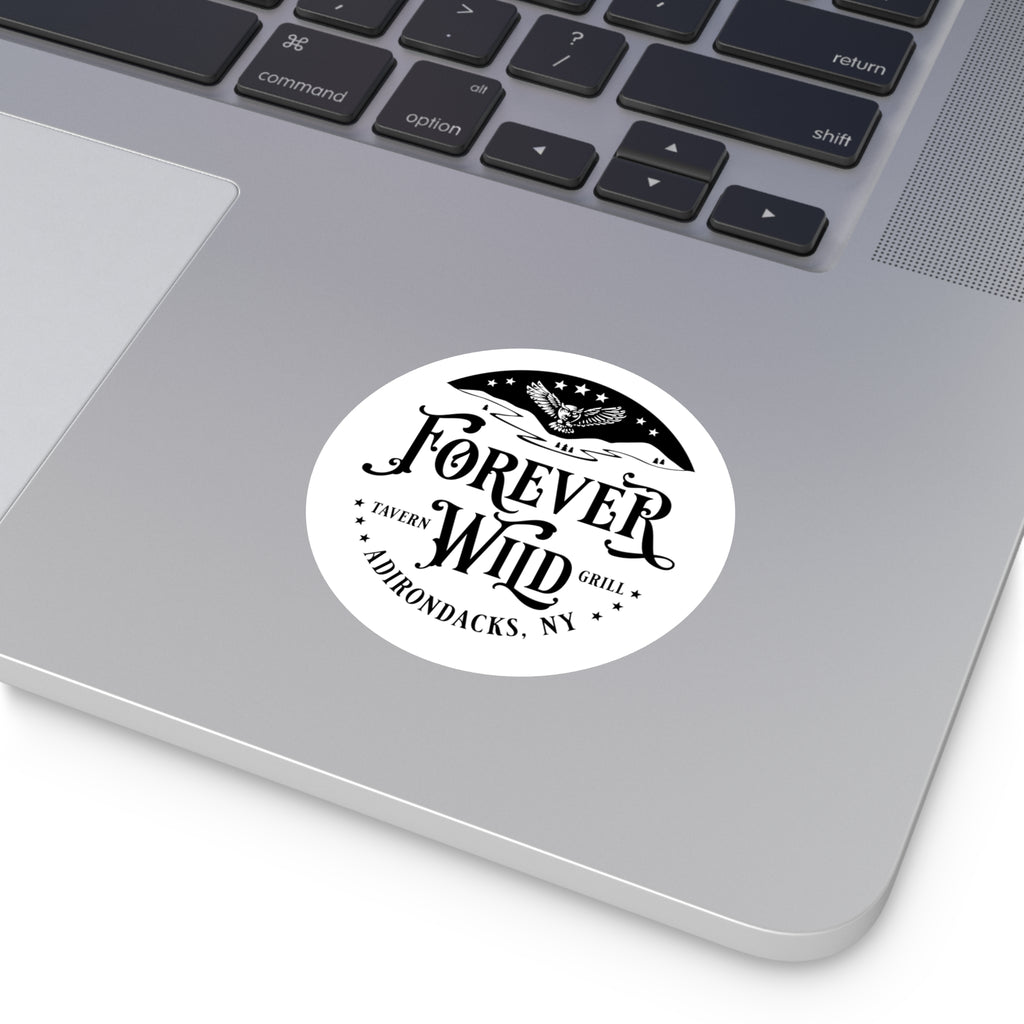 Forever Wild Tavern Adirondacks Round Sticker | Outdoor Logo Sticker