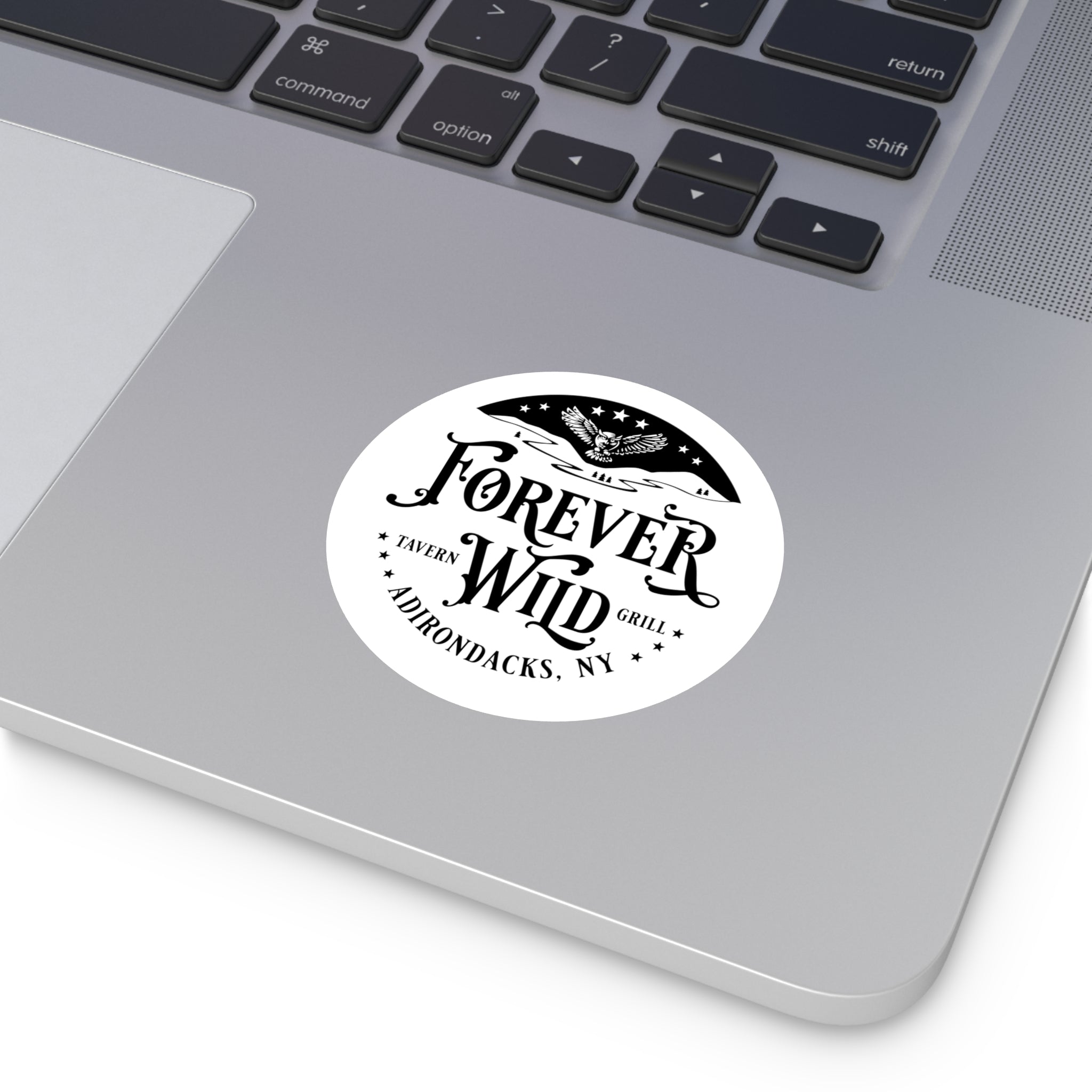 Forever Wild Adirondacks Round Sticker | Outdoor Logo Sticker