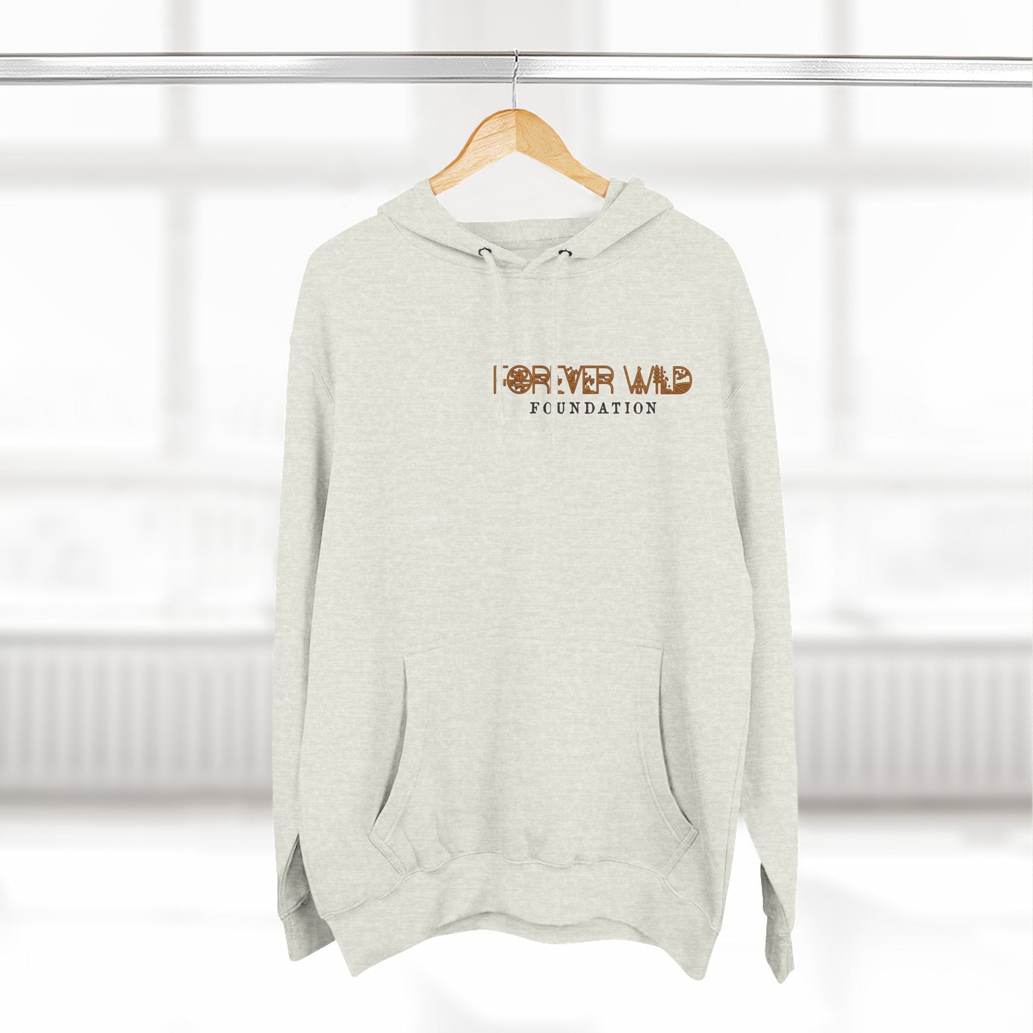 Forever Wild Foundation logo Hoodie | White pullover, wildlife lettering