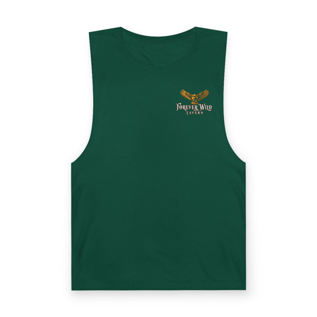 Forever Wild Tavern Tank Top "Most Desolate Logo" — Vintage Owl Chest & Back Design