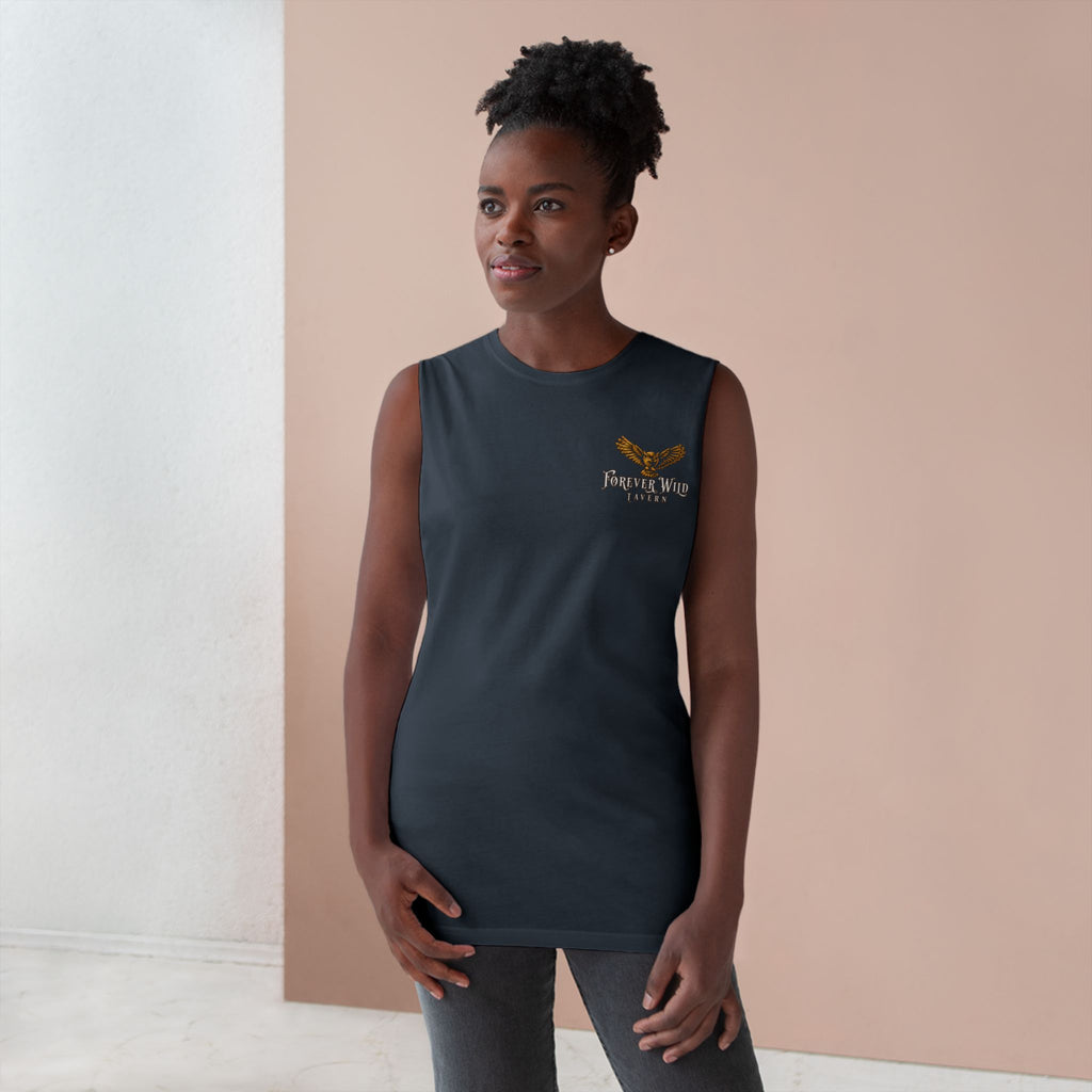 Forever Wild Tavern Tank Top "Most Desolate Logo" — Vintage Owl Chest & Back Design