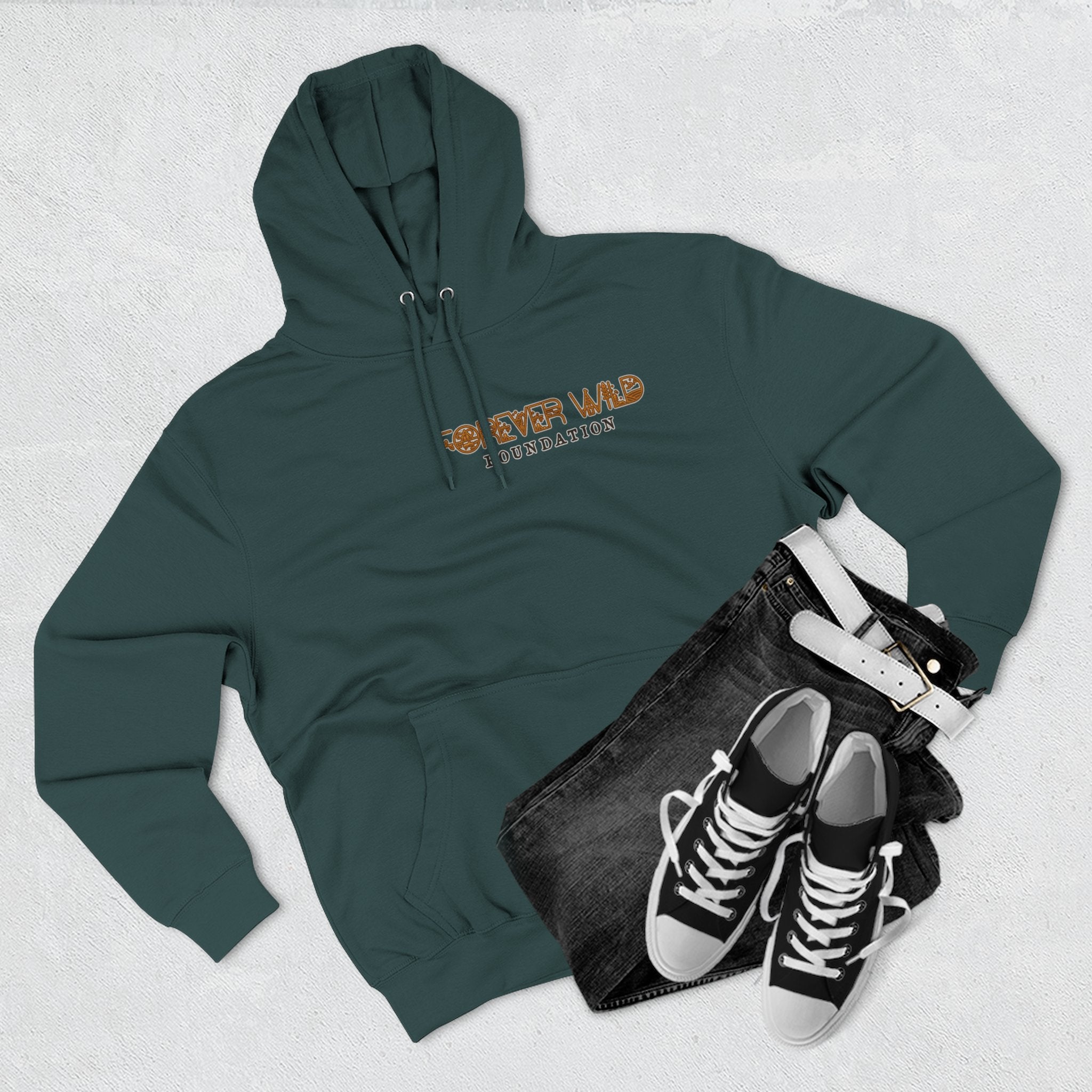 Forever Wild Foundation logo Hoodie | White pullover, wildlife lettering