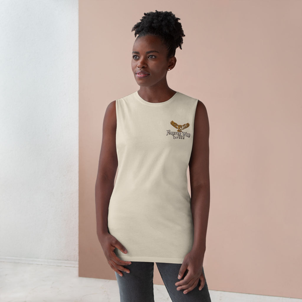 Forever Wild Tavern Tank Top "Most Desolate Logo" — Vintage Owl Chest & Back Design